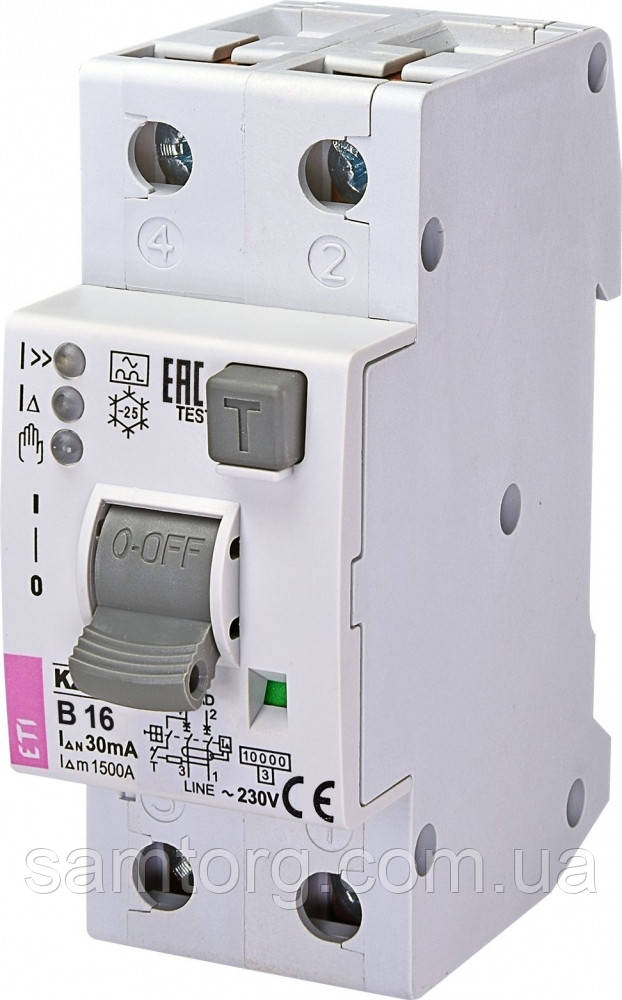Диференційний автоматичний вимикач KZS-2M2p EDI B 6/0,03 тип A (10kA) (нижн. підключ.) 2172401 ETI