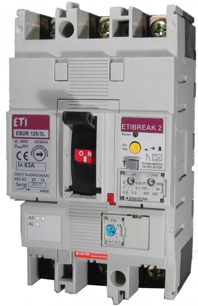 Автоматичний вимикач зі вбудованим блоком УЗО EB2R 125/4L 100А 4Р, 4671511, ETI
