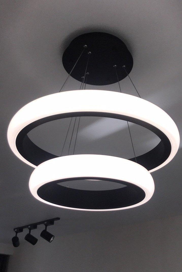 Стельова LED люстра з пультом керування 8102-500+350 WH dimmer DIASHA біла