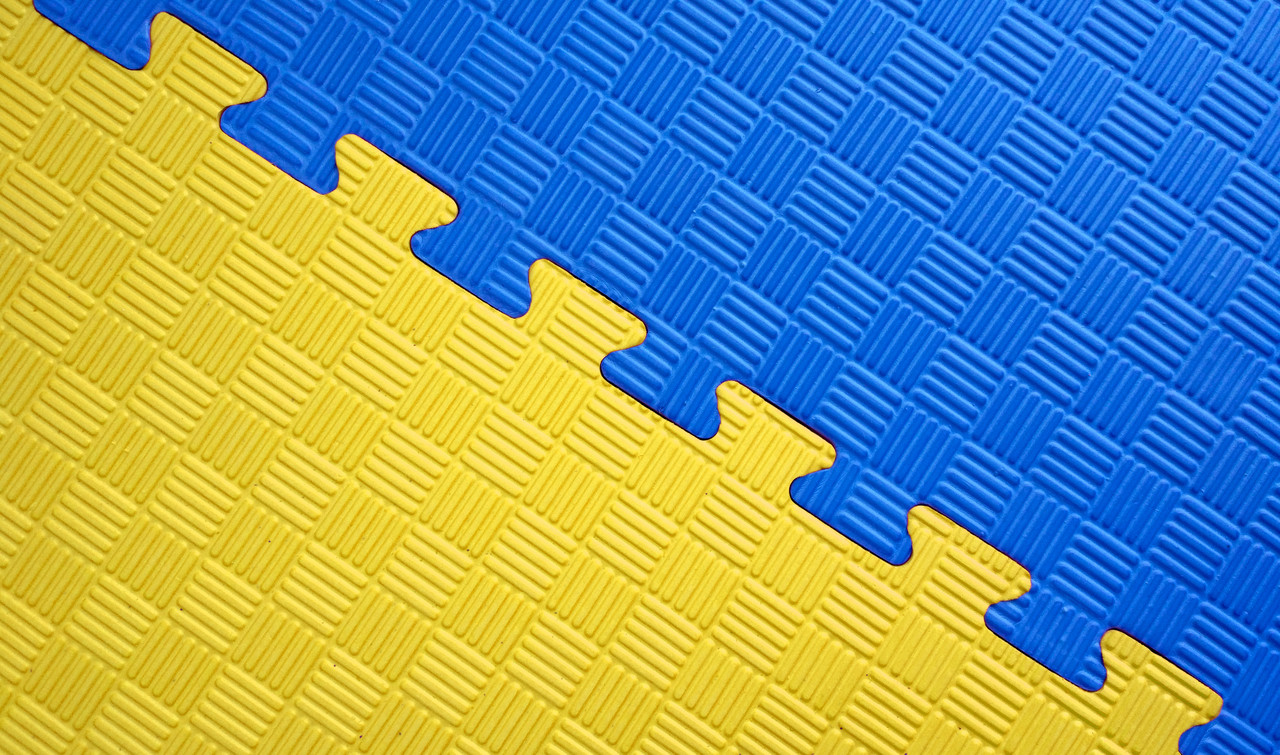 Мат татамі 100*100*2.6 см Eva-Line Extra Quality синій/сірий/Жовтий Плетінка 100 кг/м3 (будо-мат, даянг)