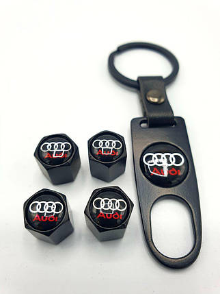 Ковпачки на ніпель з логотипом авто Audi і брелком AIR CAP логотип Ауді, фото 2