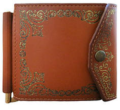 Затискач для грошей (кліпкеш) шкіряний універсальний закривається на кнопку "Марракеш". Колір коричневий