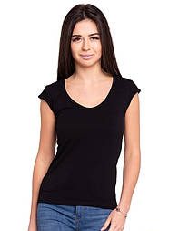 Чорна футболка жіноча без малюнка однотонна стрейчева річна