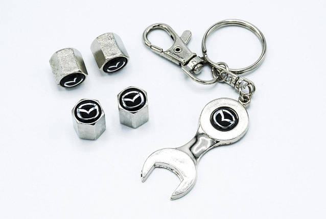 Ковпачки на ніпель з логотипом Mazda і брелком ключиком TIRE VALVES YX-088 логотип Мазда, фото 2