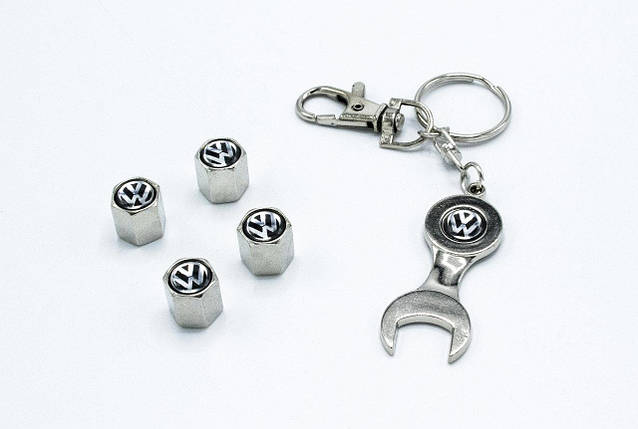 Ковпачки на ніпель з логотипом Volkswagen і брелком ключиком TIRE VALVES YX-088 логотип Фольцваген, фото 1