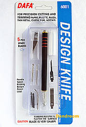 Набір для моделювання 6001: ніж макетний, 5 змінних лез + 7 насадок, DAFA