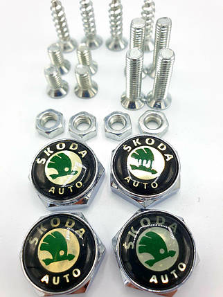 Болти для номерного знака YEK з логотипом SKODA, набір болтів для номерів логотип Шкода, фото 2
