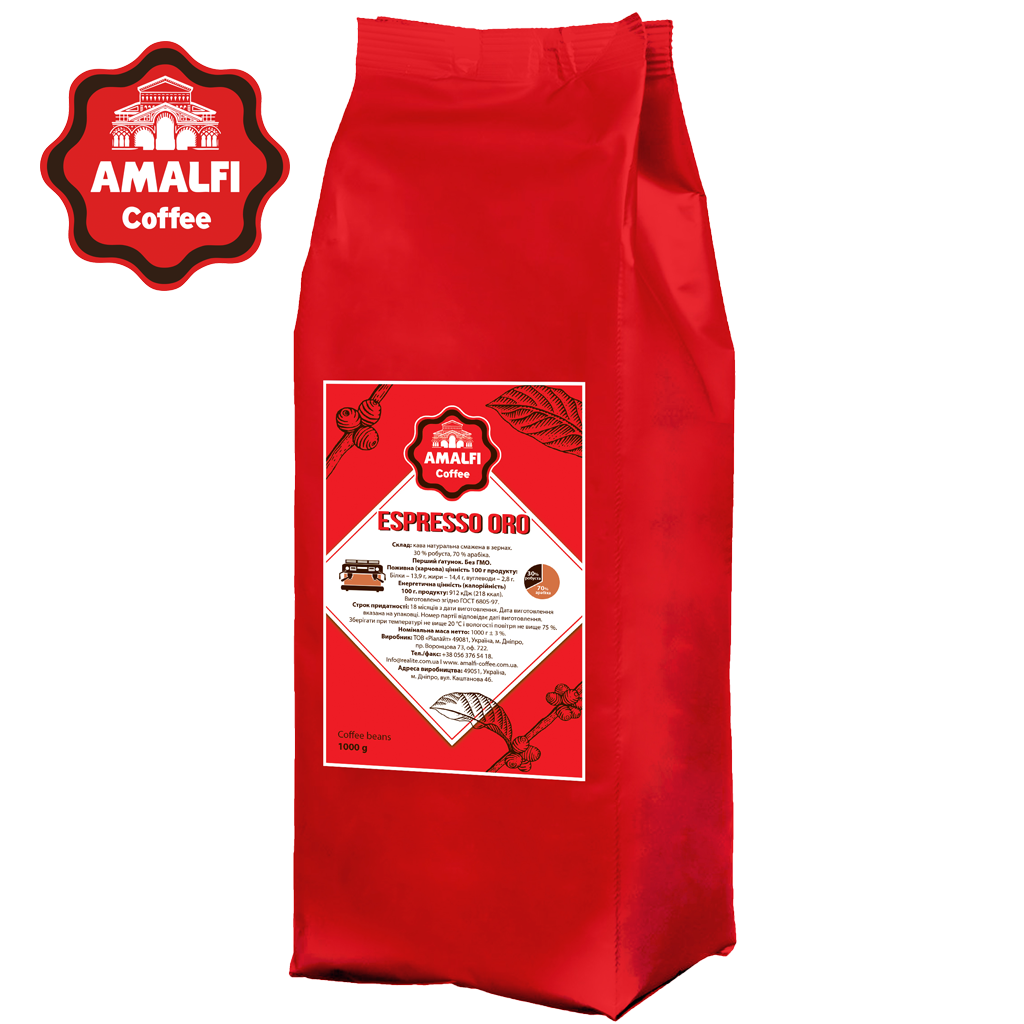 Кава в зернах Amalfi Espresso ORO (1 кг) 70% арабіка, 30% робуста