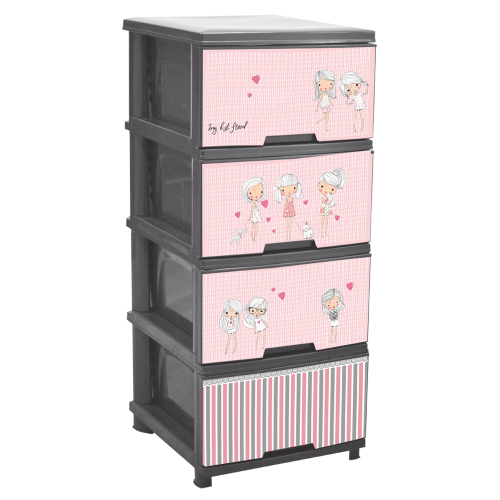 Пластиковий комод Алеана "Дівчинки" на 4 ящики "Дівчатка" (сірий з рожевим)