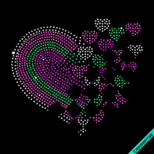 Термопринты на ботфорти Серце (Скло, ss6 білий, ss6 рожевий, ss6 фіолетовий, ss6 зелений)