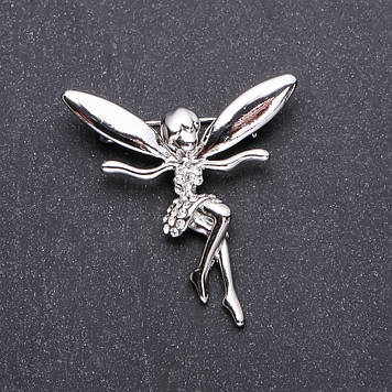 Брошка Ельфійка в білих стразах 43х42мм білий метал