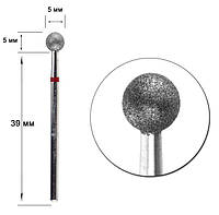 Фреза с алмазным напылением для обработки кутикулы и боковых валиков "Шар" 5мм. Красная (1К050)