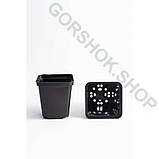 Горщик квадратний 0.7 л / 9.7х9.7х11 см для розсади та квітів * технічний пластиковий чорний горщик для рослин, фото 4