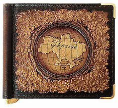 Затискач для грошей шкіряний компактний "Карта України". Колір коричневий