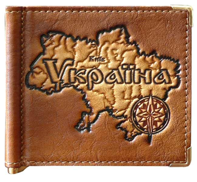 Затискач для грошей шкіряний компактний "Україна". Колір коричневий