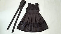 Школьное платье сарафан черного цвета с поясом 128 140