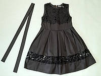 Школьное платье сарафан черного цвета с поясом 128 134