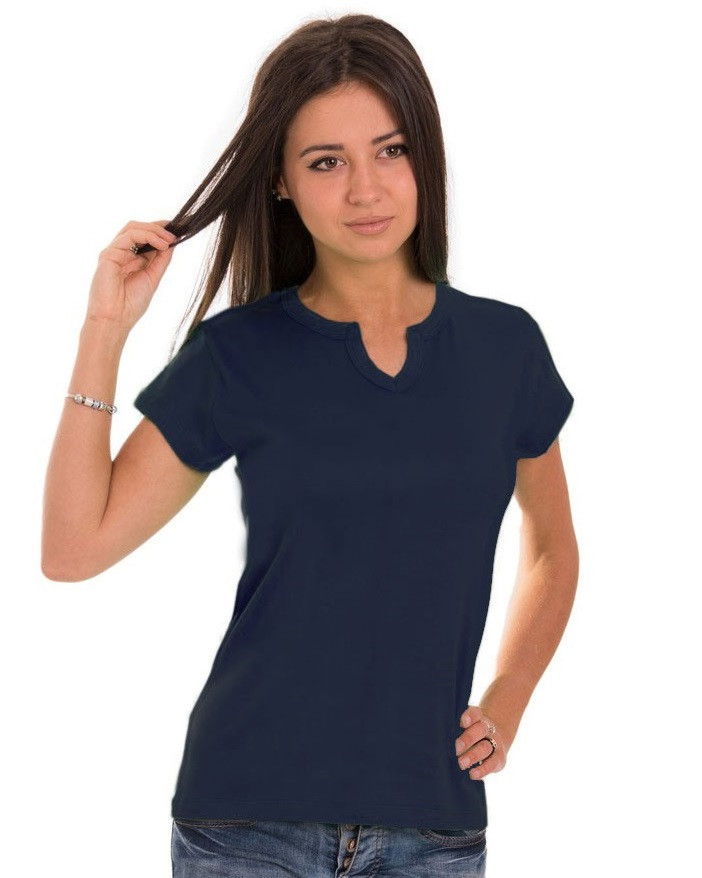 Базова футболка без малюнка жіноча трикотажна з коротким рукавом бавовняна бавовняна бавовняна, темно-синя