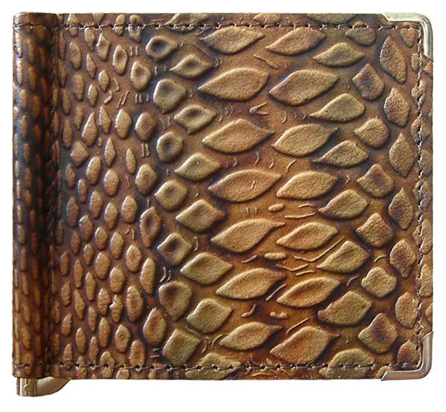 Затискач для грошей шкіряний компактний "Змія". Колір коричневий, фото 1