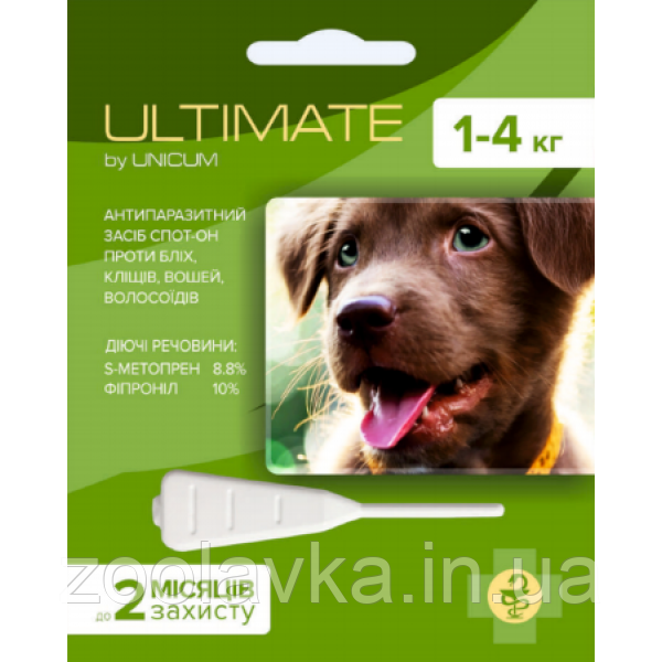 Ultimate краплі для собак вагою 1-4 кг від бліх, кліщів, вошей і волосоїдів Унікум Ультимейт