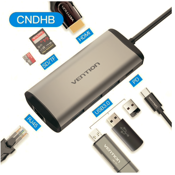 Адаптер Vention Thunderbolt 3 док-станція USB-C до HDMI USB3.0 RJ45 для MacBook samsung huawei Vention 9 in 1 Vention 8 in 1