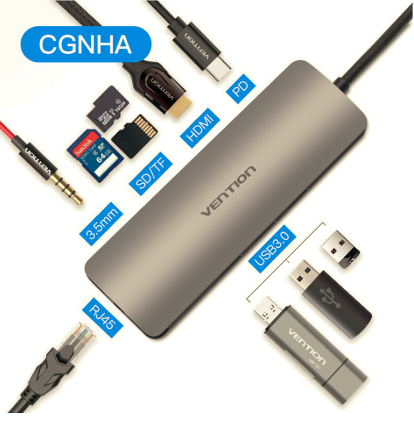 Адаптер Vention Thunderbolt 3 док-станція USB-C до HDMI USB3.0 RJ45 для MacBook samsung huawei Vention 9 in 1