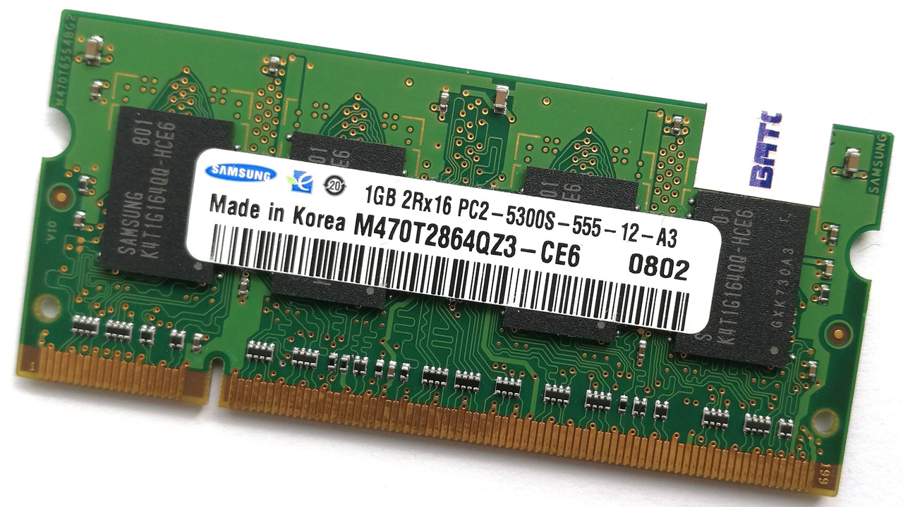 Оперативна пам'ять Samsung SODIMM DDR2 1Gb 667MHz 5300s CL5 (M470T2864QZ3-CE6) Б/У