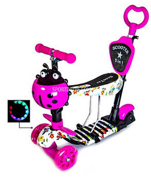 Самокат Scooter 5in1 з малюнком рожевий метелики