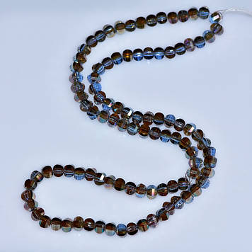 Намистини кришталеві в стилі Сваровські блакитний гранована кулька з напиленням бензин d-5х4мм нитка L-48см