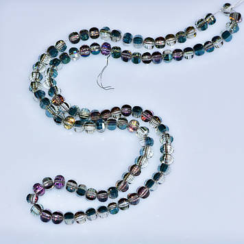 Намистини кришталеві в стилі Сваровські світло-коричневий гранована кулька з напиленням зелений бензин d-5х4мм нитка L-48см