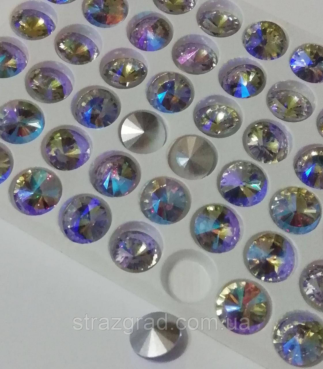 Ювелірні стрази конусні. Скло. RIVOLI Premium Violet AB 10 мм, фото 1