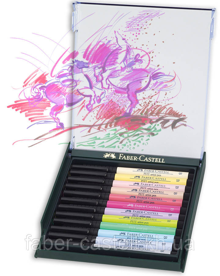 Набір капілярних ручок-пензликів Faber-Castell Pitt Artist Pen Brush Pastel tones, 12 пастельних кольорів, 267420