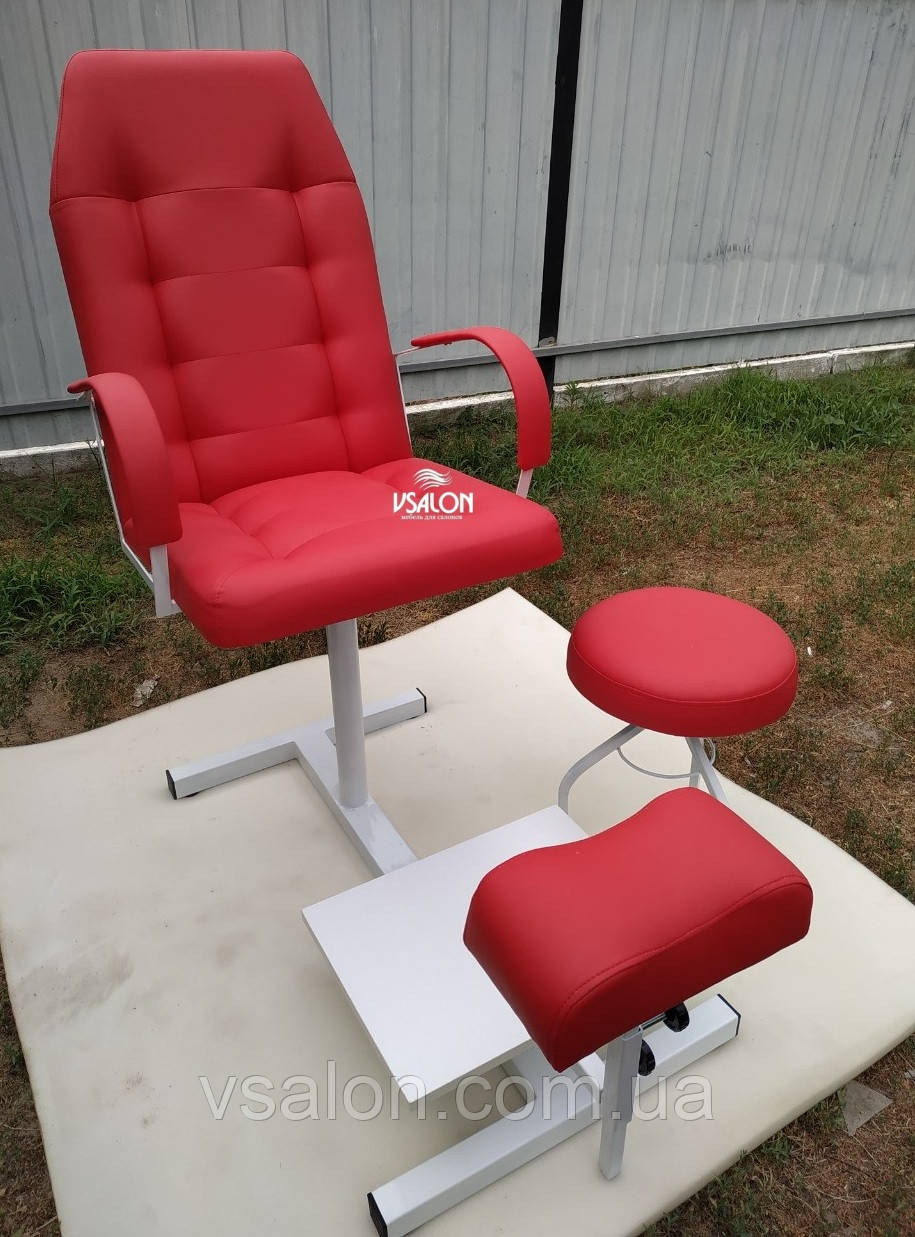 Педикюрные кресла с подставкой для ног и стулом мастера, цвет красный матовый - фото 1 - id-p1003632613