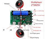 DIY Набор усилитель звука 2*5Вт з Bluetooth та мульти плеєром USB TF  акб 18650 2800мАг Два динаміка 5вт., фото 4