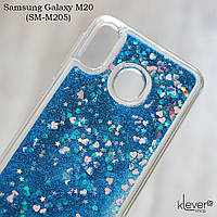 Чехол-аквариум с блестками для Samsung Galaxy M20 (SM-M205) (синие блестки)