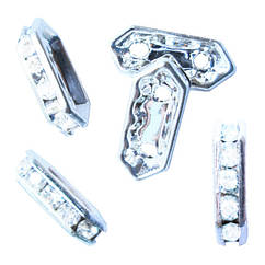 Рондель Намистина 15 мм на 2 отвори зі Стразами, Колір Срібло, Намистини для Намиста, Фурнітура на Біжутерію