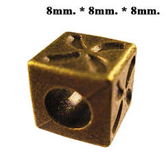 Намистини Куб Метал, Набір 10 шт, Колір Бронза, Розмір 8*8*8 мм., Отв. 5 мм. Намисто.