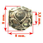 Набір 10 шт Намистини 8 мм Бочонок Серця Метал, Колір Срібло, Рукоділля, Фурнітура для Шнура, Прикрас, фото 2