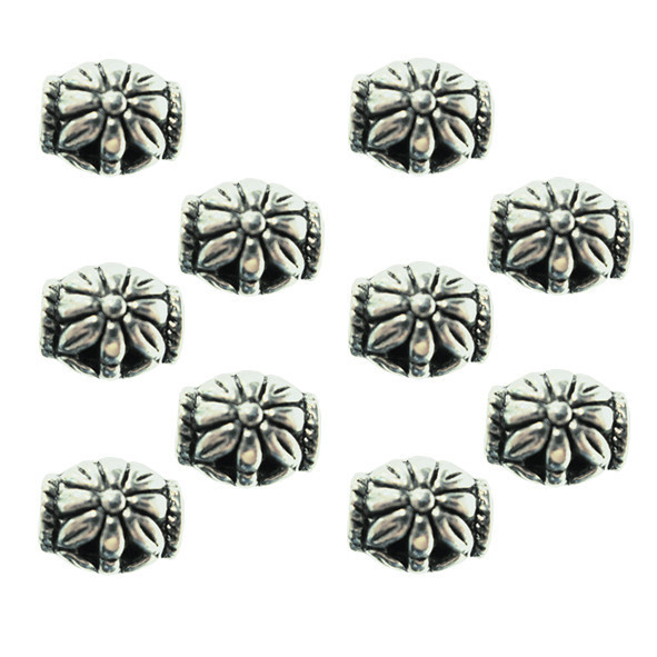 Набір 10 шт Намистини 9 мм Квітка, Метал, Колір Срібло, Фурнітура на Біжутерію, Рукоділля, фото 1