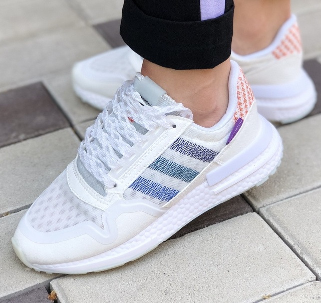 Жіночі кросівки Adidas ZX 500 білі весна-осінь-літо демісезонні в сітку. Живе фото. топ