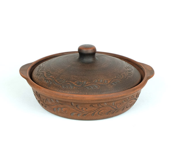 Сковорода духова 1,5 л 260мм з візерунком з червоної кераміки (388), фото 1