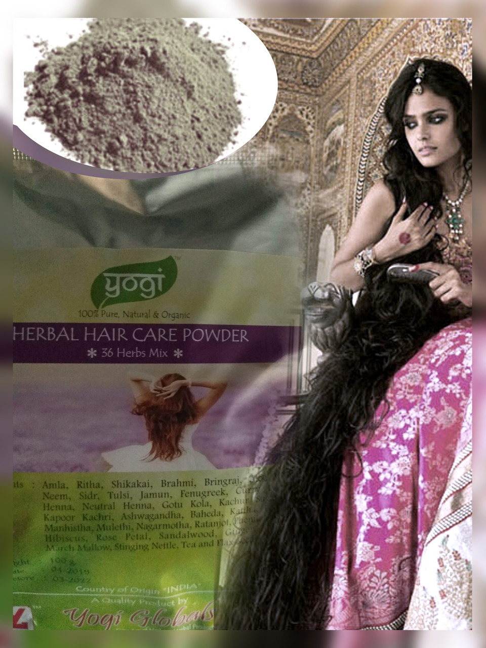 Рослинна маска для волосся Hair Care 36 herbs mix» Yogi Globals 100 грам