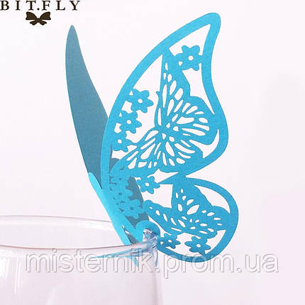 Декор для прикрашання келихів, весільні картонні метелики синій, фото 2