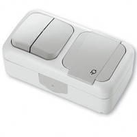 Вимикач 2-клавішний + Розетка із заземленням (сірий) VIKO Palmiye