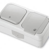 Перемикач прохідний + Розетка із заземленням (сірий) VIKO Palmiye