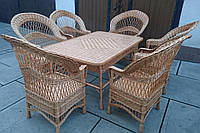 Мебель плетеная на шестерых с большим столом из лозы