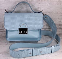 574-1 Натуральная кожа Сумка женская голубая Кожаная сумка с широким ремнем через плечо сумка женская голубая