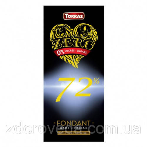 Чорний шоколад, 72% какао, без цукру, Zero Torras, фото 1