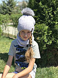 Демісезонний дитячий в'язаний набір шапочка та снуд зі 100% мериноса для хлопчика та дівчинки ручної роботи., фото 2