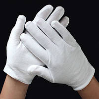 Белые хлопчатобумажные + эластан перчатки (размер L).